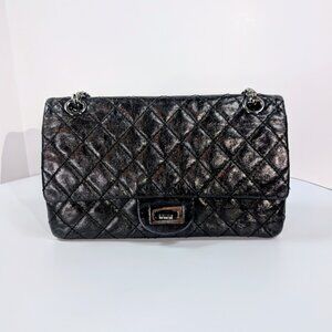 Chanel Vintage Anthracite Distressed Calfskin Leather 2.55 Reissue Double Flap